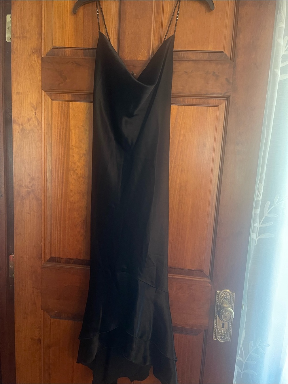 ABS Allen Schwartz Black Satin Cowl Neck Maxi Slip Dress